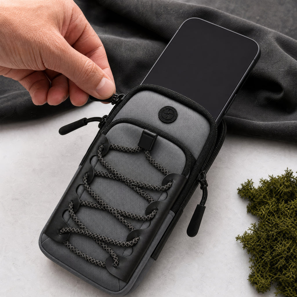 Phone access demonstration with Smoke Gray pouch
