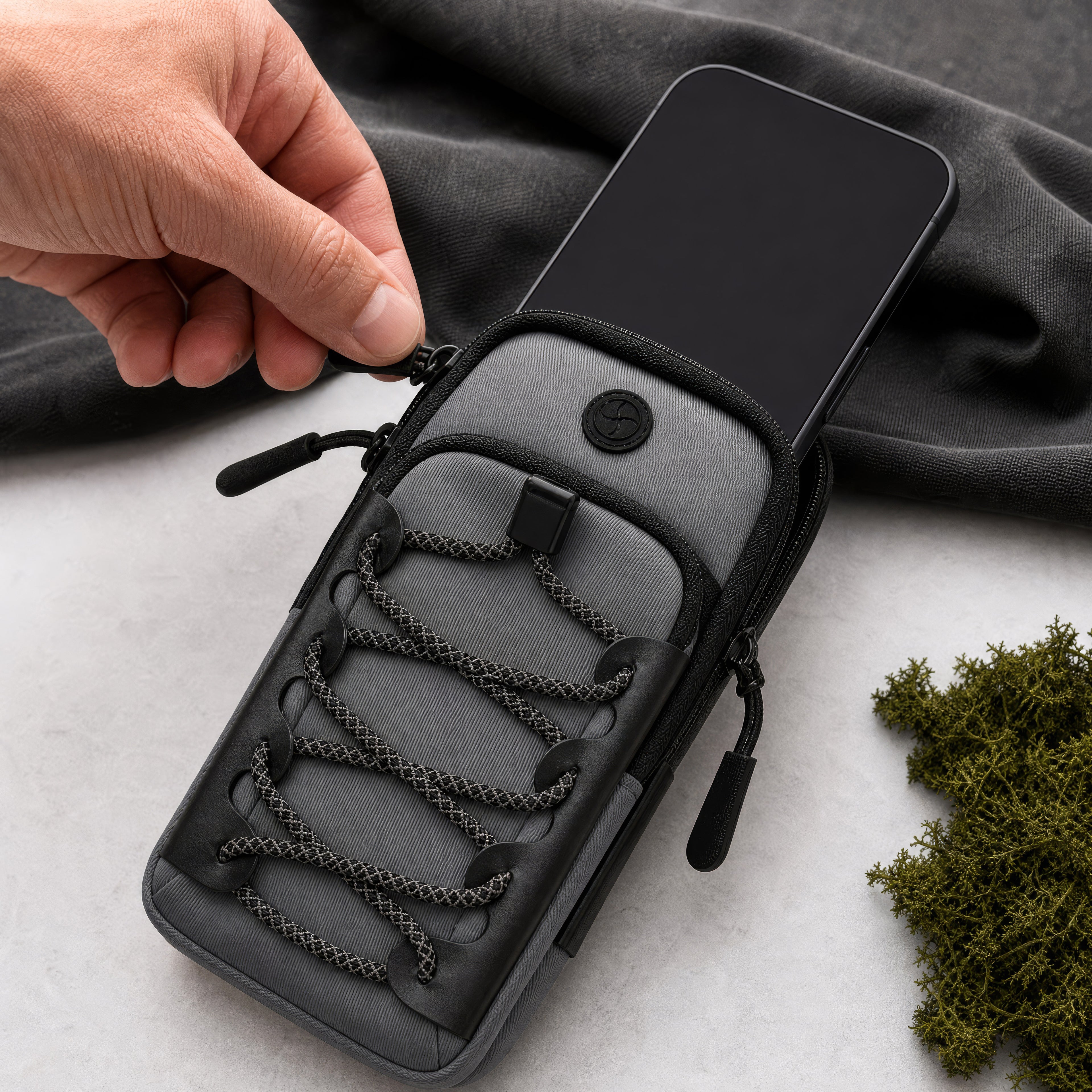 Phone access demonstration with Smoke Gray pouch
