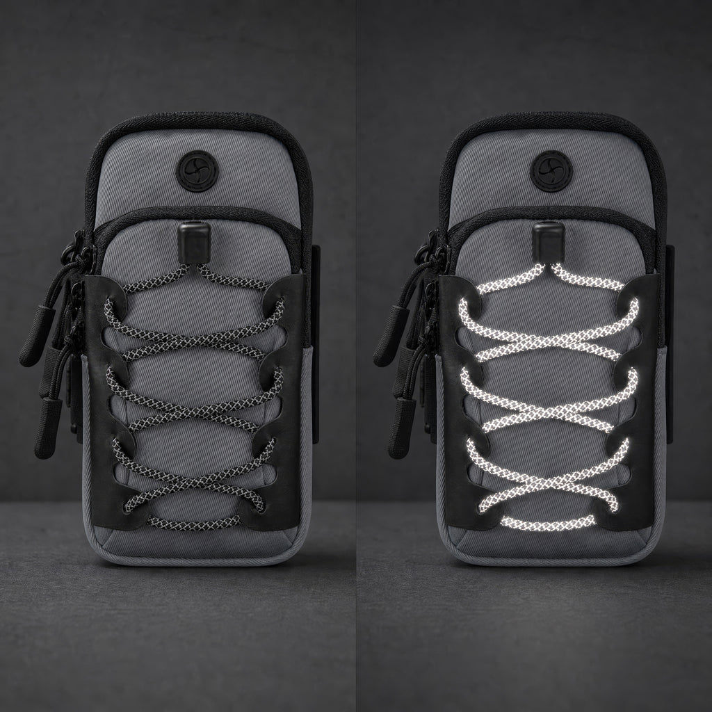 Reflective cord shown under ordinary light and direct flash