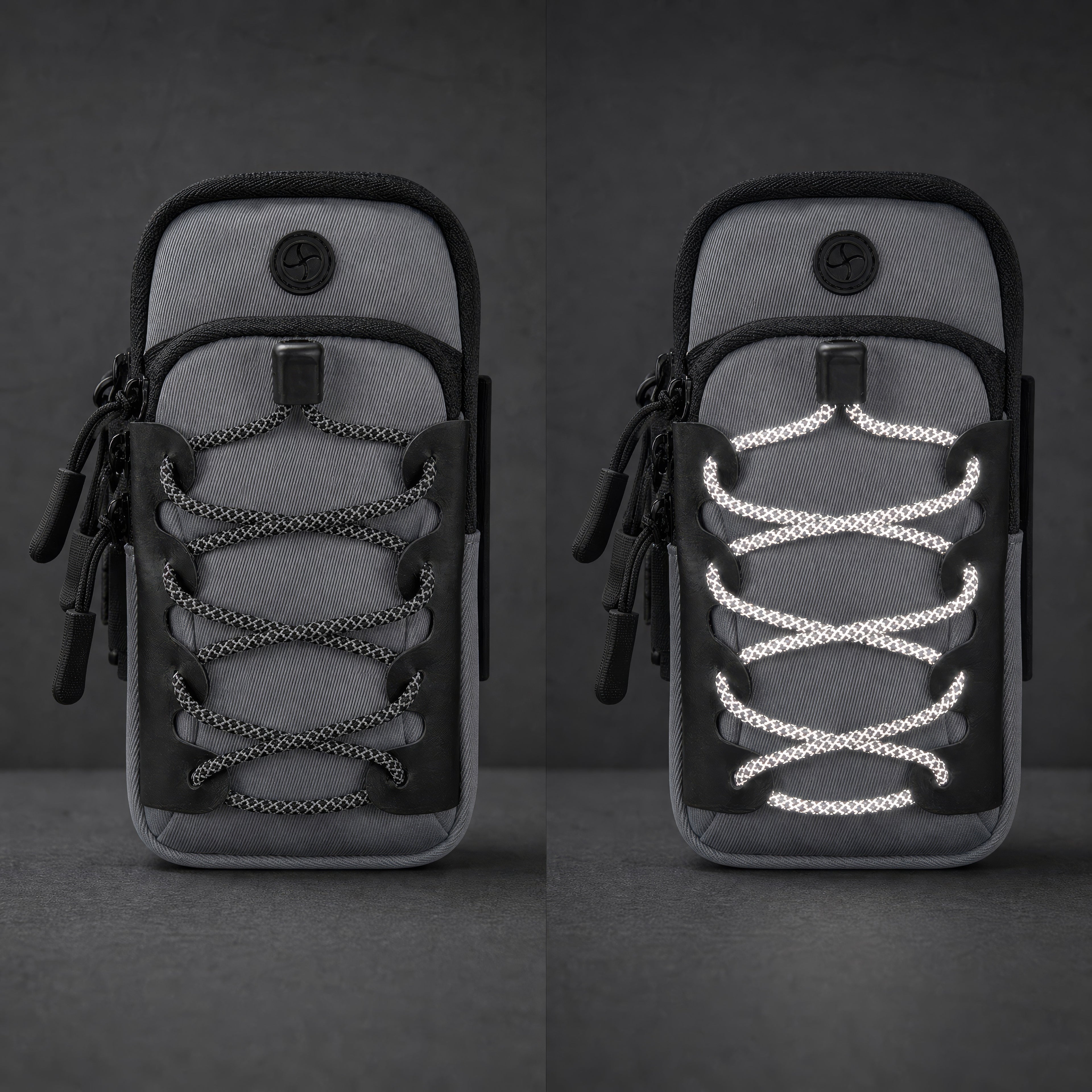Reflective cord shown under ordinary light and direct flash